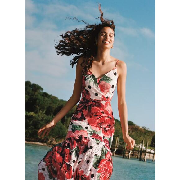Farm Rio x Anthropologie Riviera eyelet embroidered floral maxi dress
